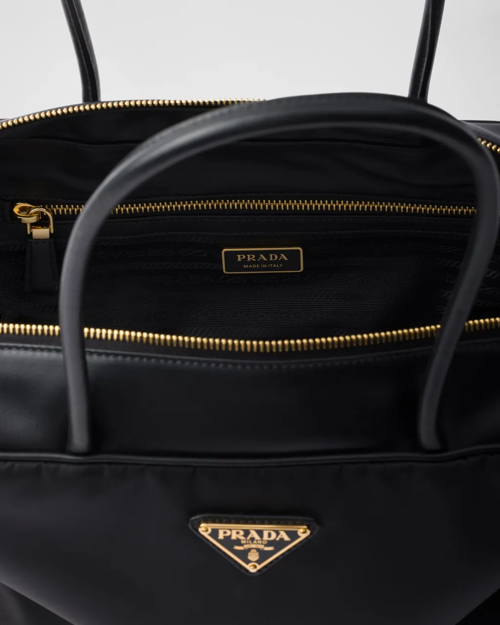 Large Re-Nylon And Leather Top-Handle Bag