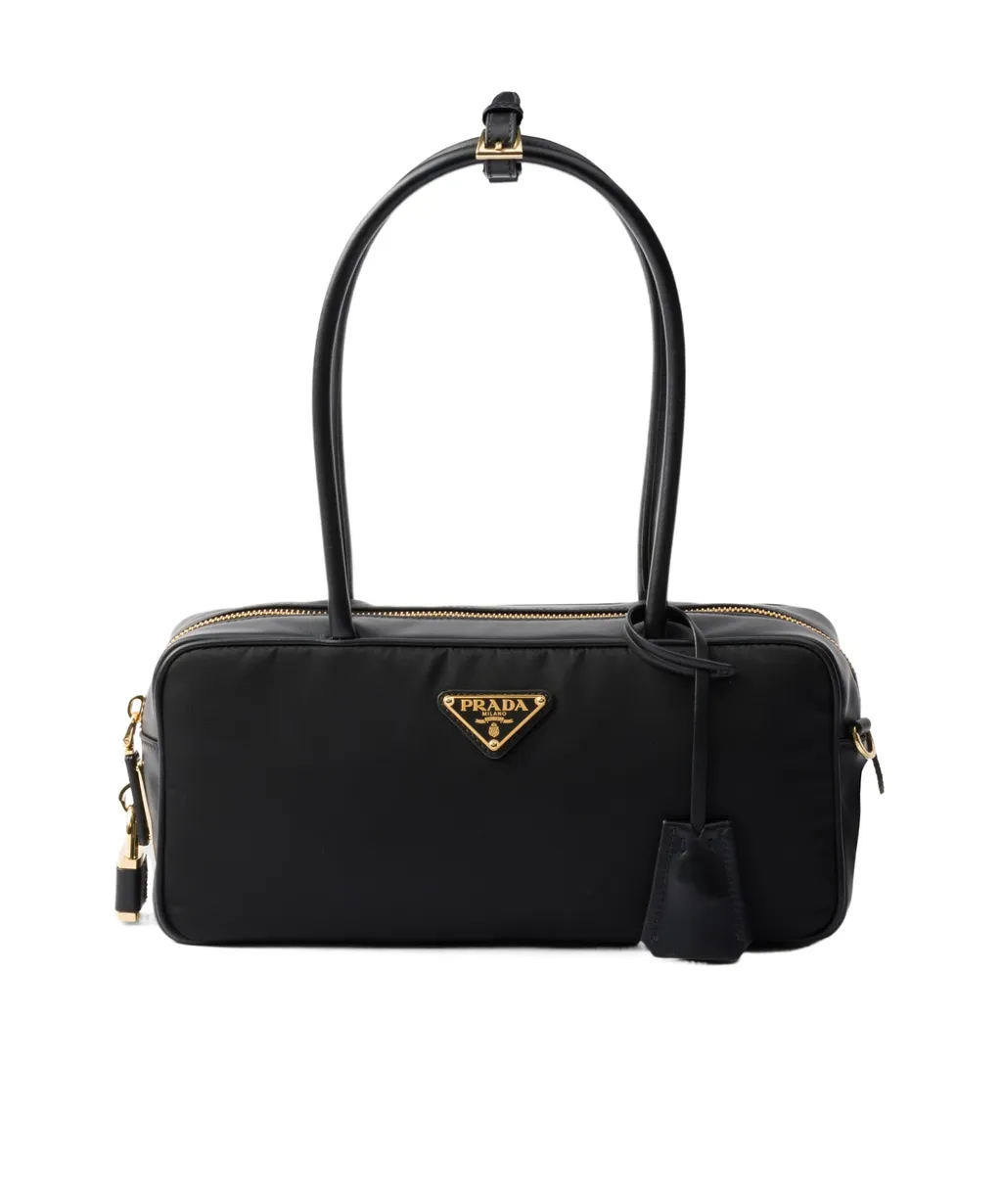 Re-Nylon And Leather Small Top-Handle Bag