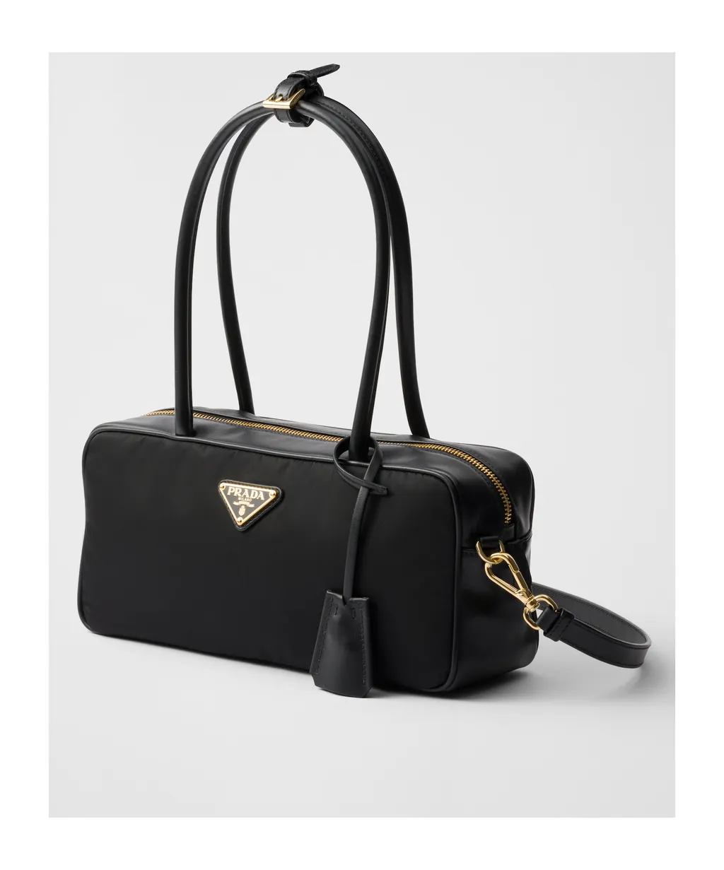 Re-Nylon And Leather Small Top-Handle Bag