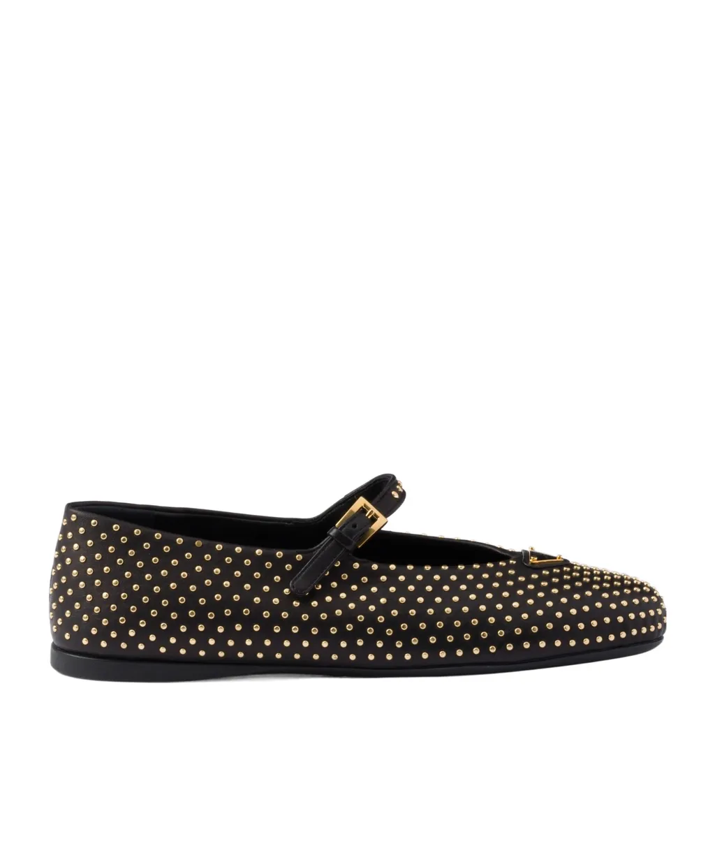 Triangle-Logo Stud-Embellished Ballerina Shoes