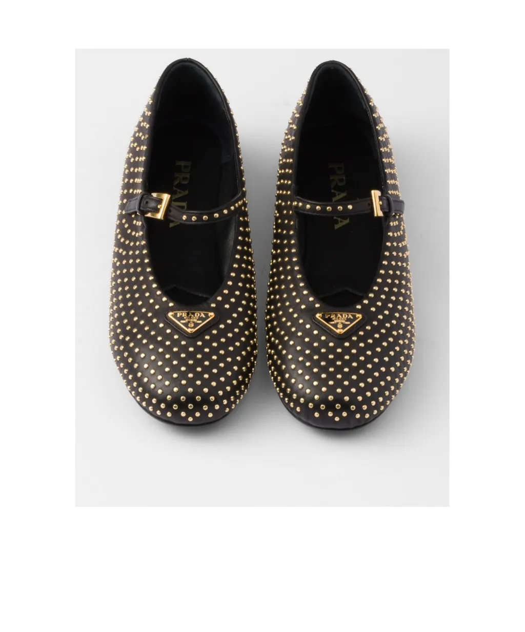 Triangle-Logo Stud-Embellished Ballerina Shoes