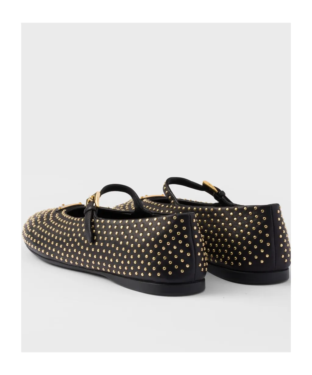 Triangle-Logo Stud-Embellished Ballerina Shoes