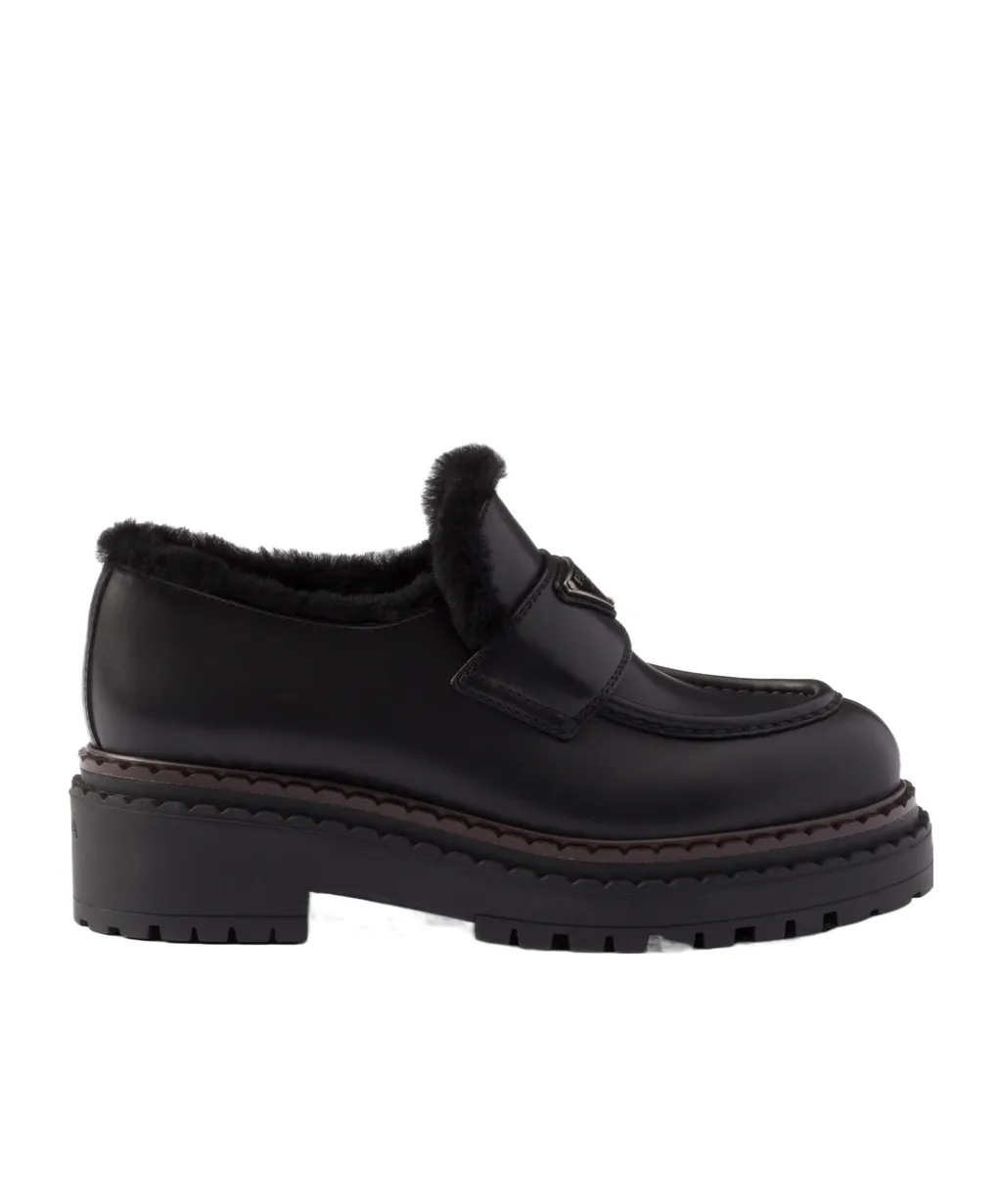 Double Chocolate Leather And Shearling Loafers