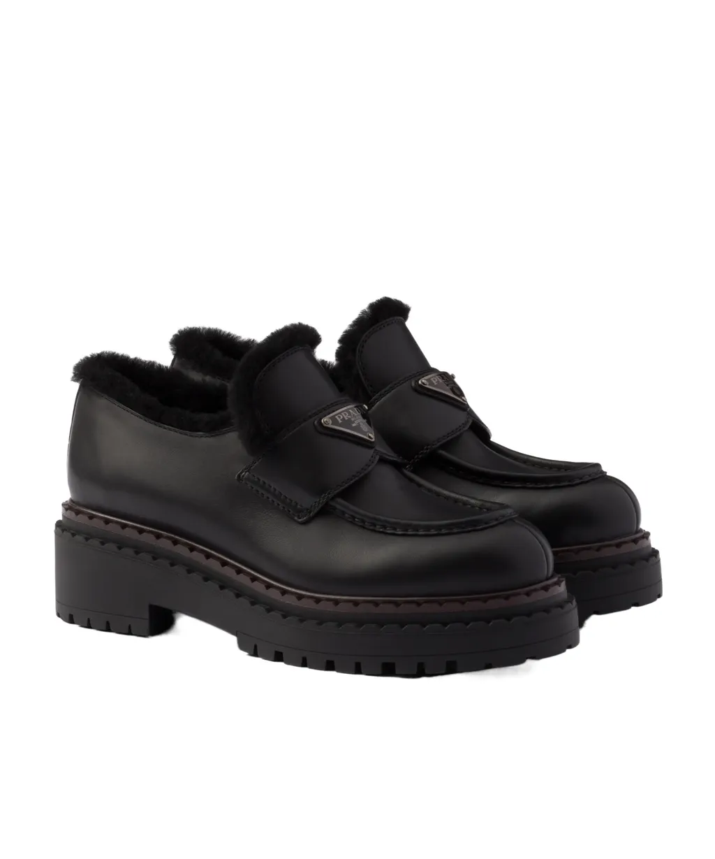 Double Chocolate Leather And Shearling Loafers