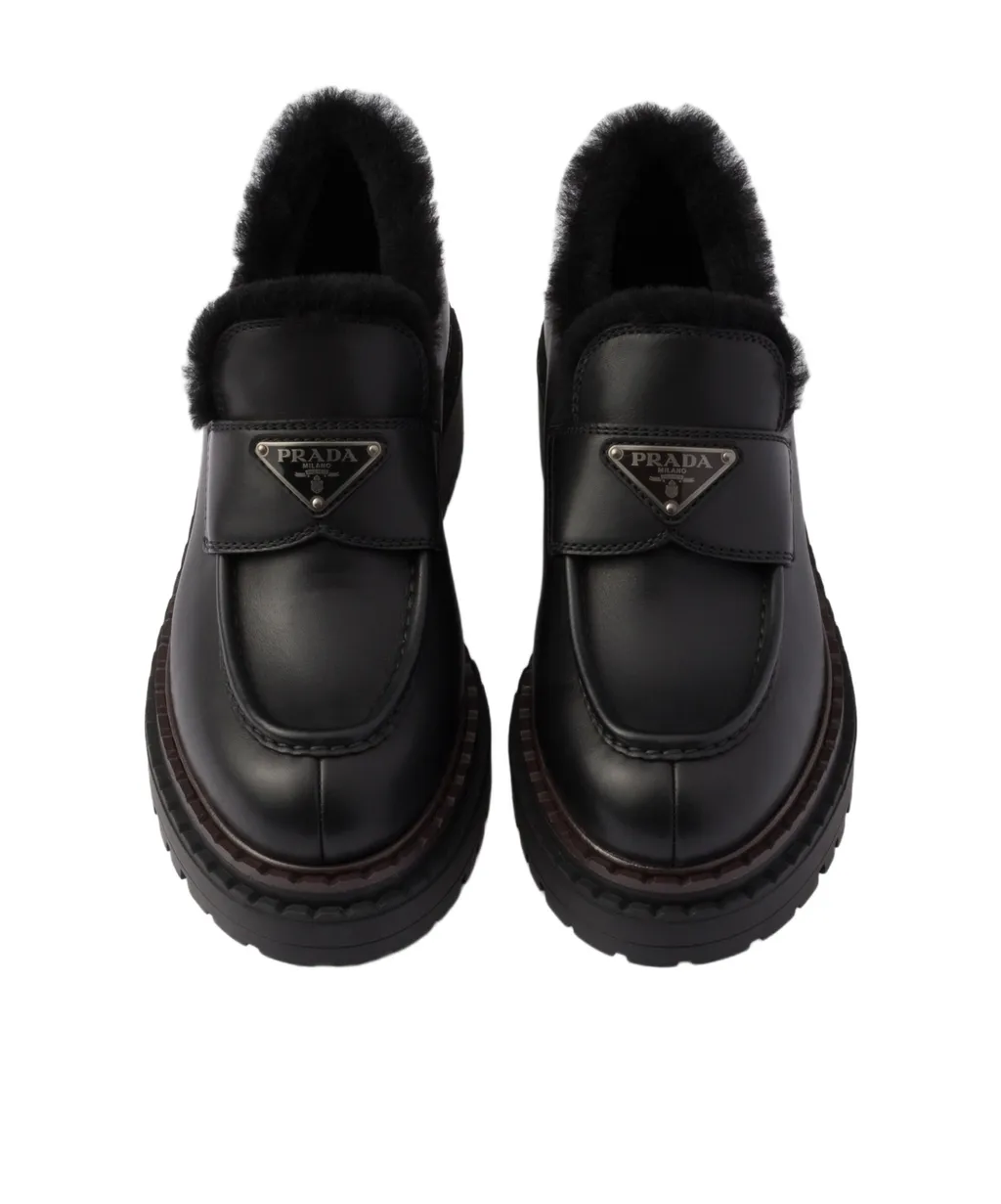 Double Chocolate Leather And Shearling Loafers