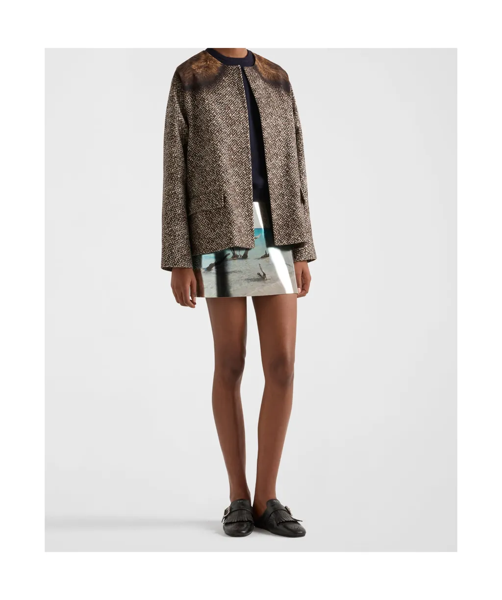 Single-Breasted Printed Drill Caban Jacket