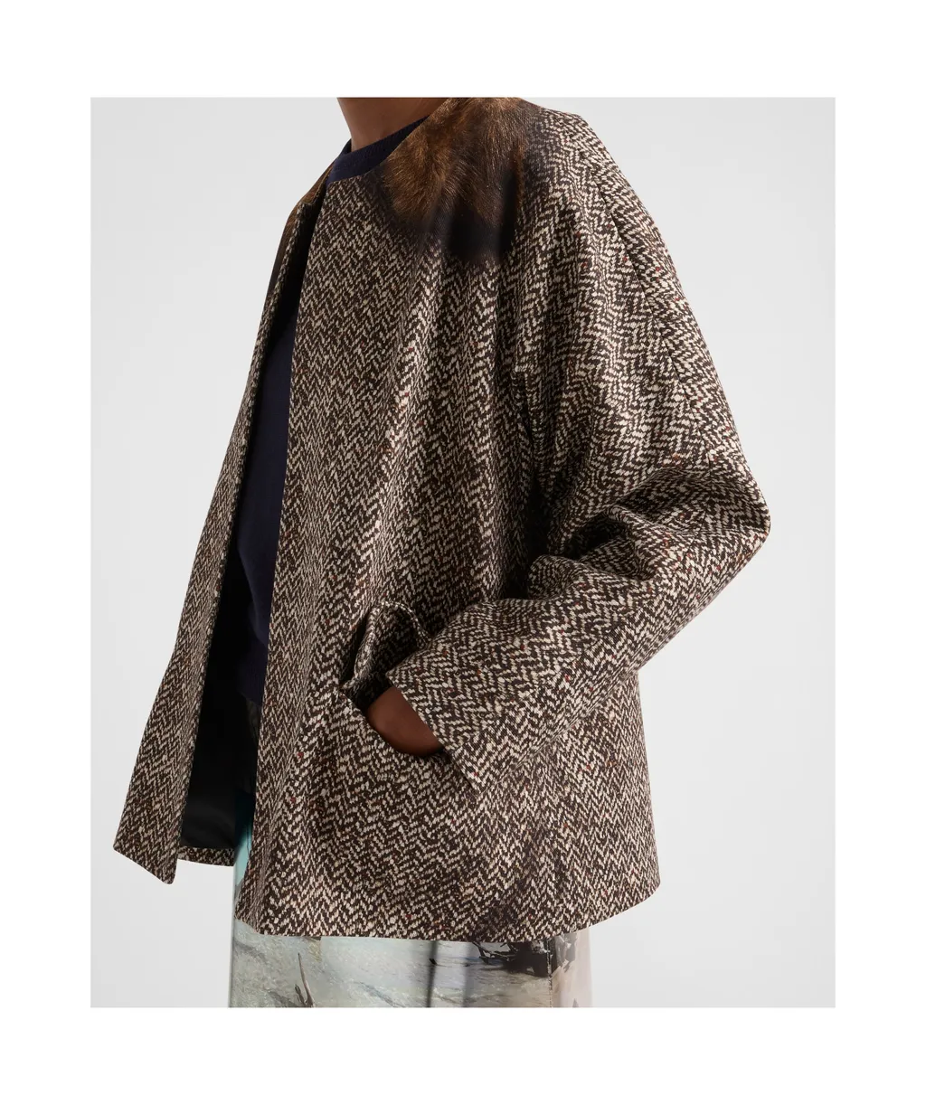 Single-Breasted Printed Drill Caban Jacket
