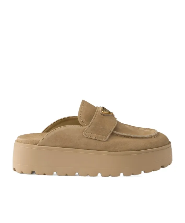 Triangle-Logo Round-Toe Slippers