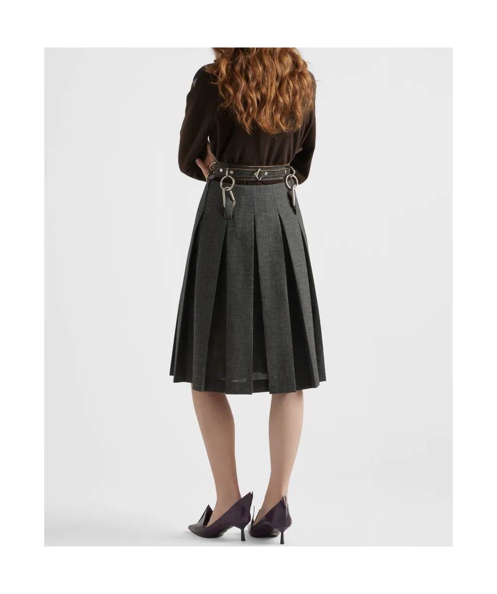 Pleated Rush Stitch Skirt With Belt