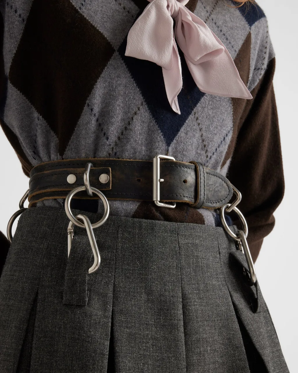 Pleated Rush Stitch Skirt With Belt