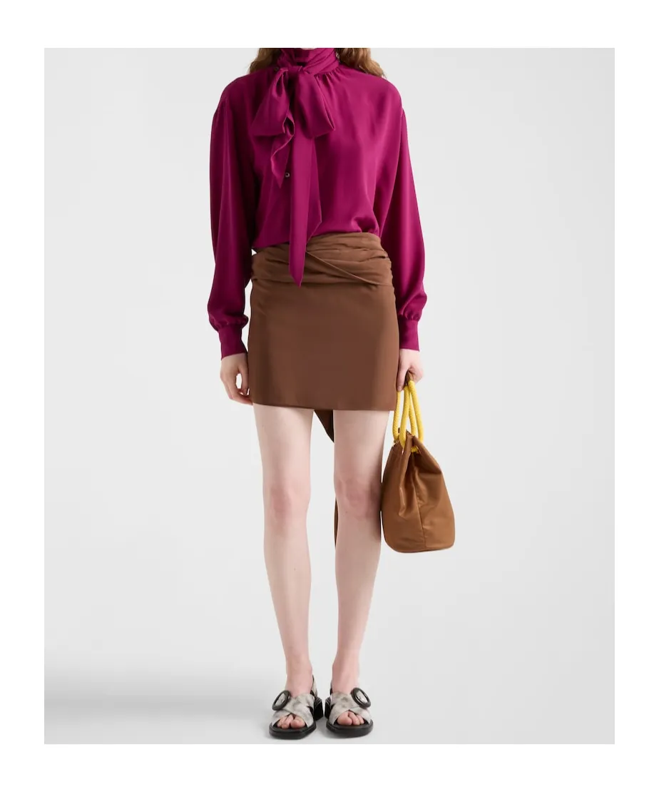 Crepe De Chine Draped Mini Skirt