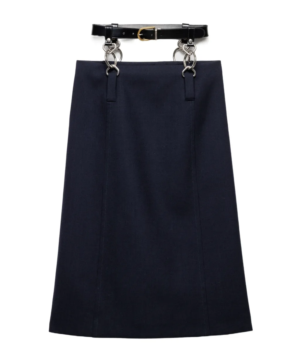 Rush Stitch Skirt With Belt