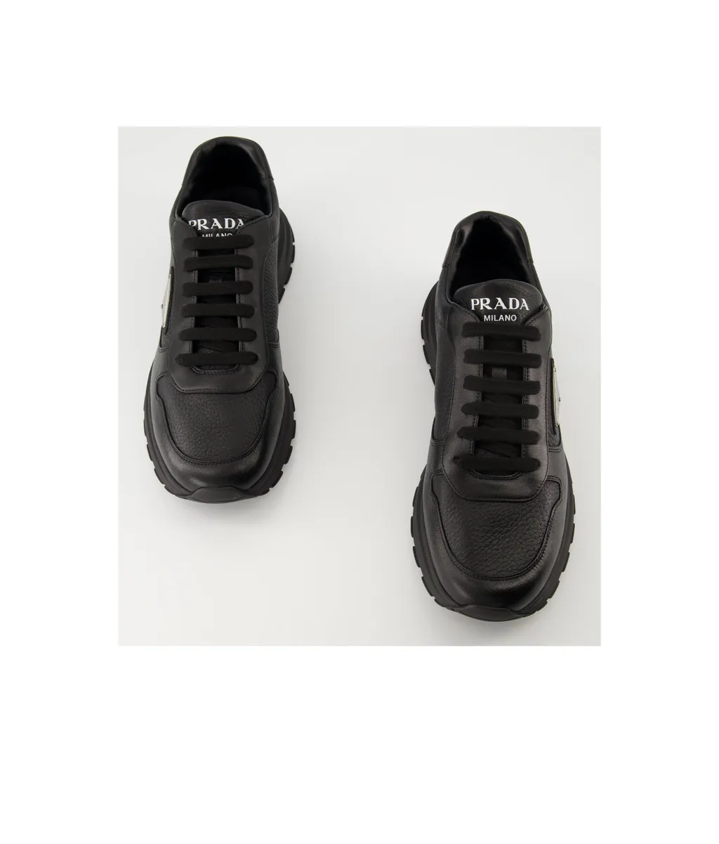 Triangle-Logo Lace-Up Sneakers