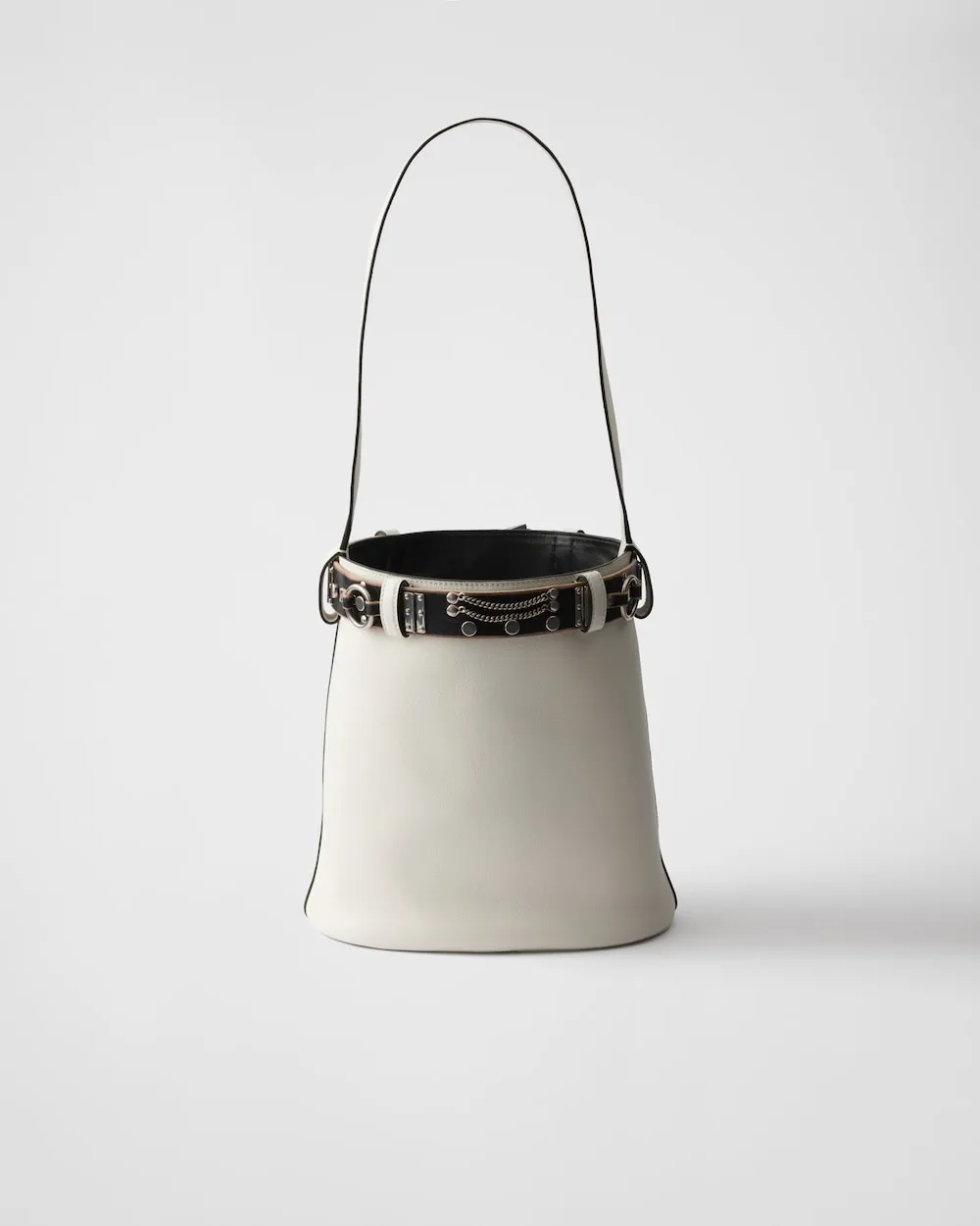 Buckle Leather Bucket Bag With Studded Belt