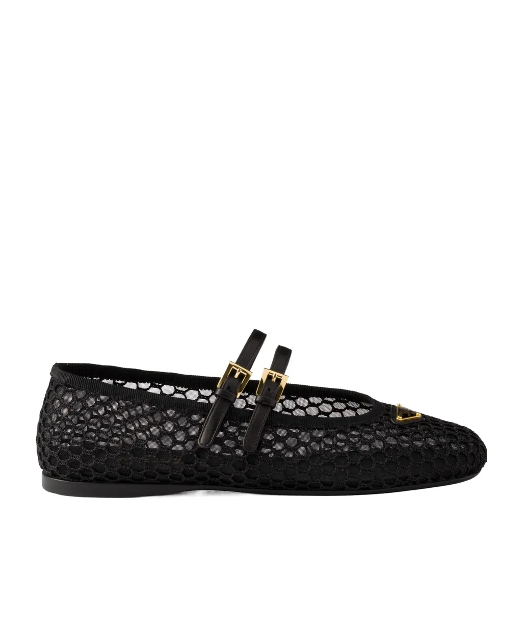 Triangle-Logo Mesh Ballet Flats