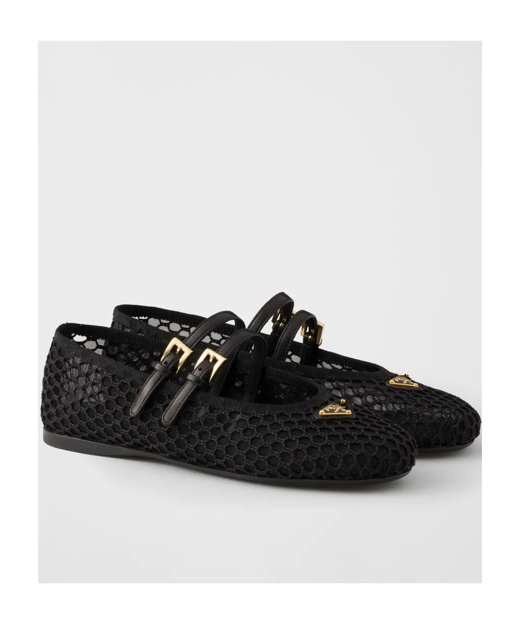 Triangle-Logo Mesh Ballet Flats