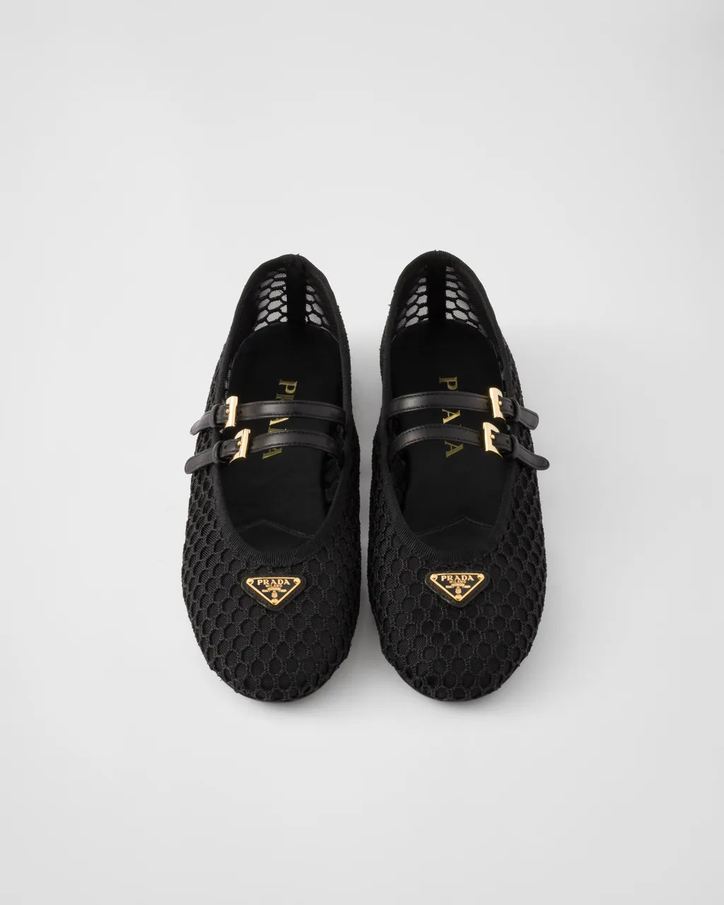 Triangle-Logo Mesh Ballet Flats