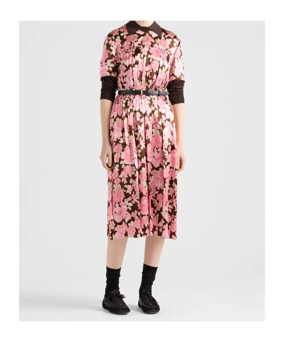 Embroidered Satin Midi-Dress