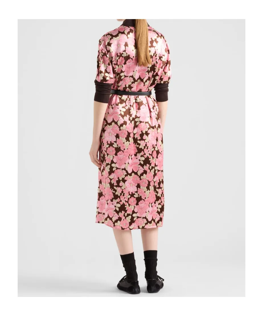 Embroidered Satin Midi-Dress