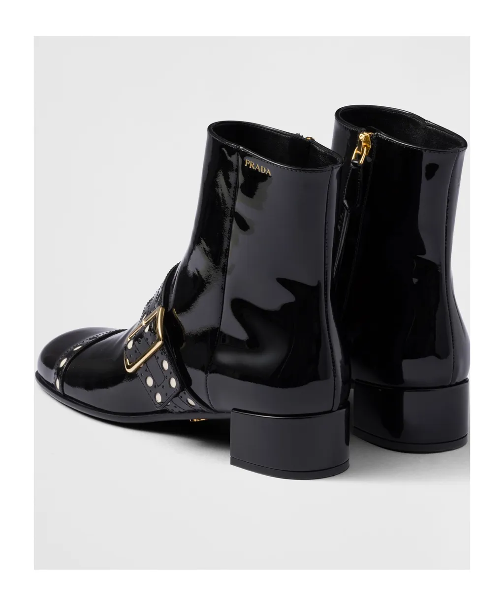 Square-Toe Patent-Finish Boots