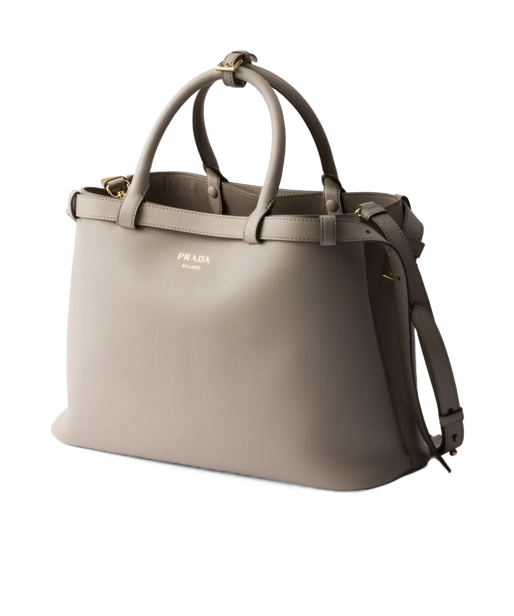 Buckle Medium Leather Handbag With Double Belt