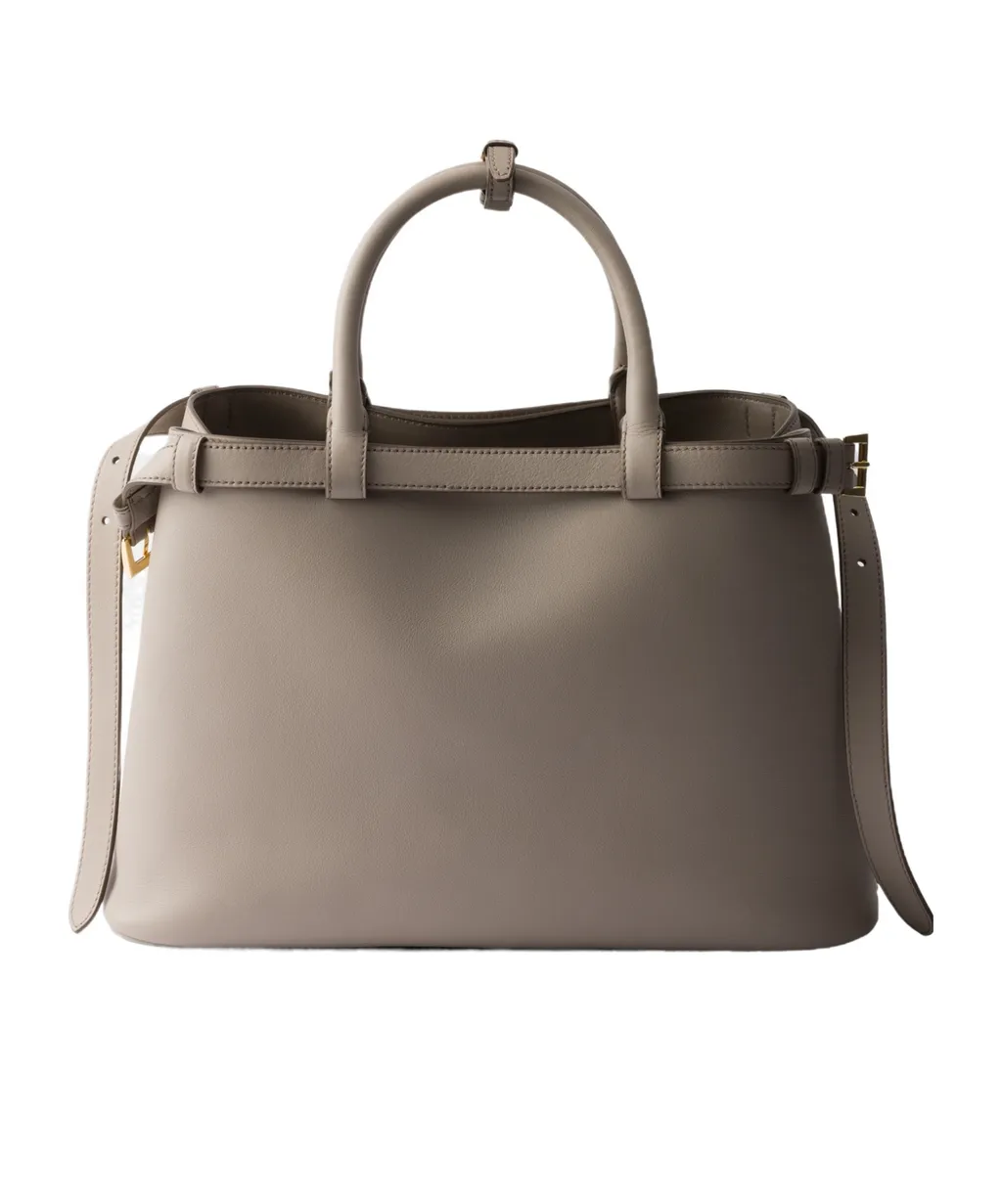 Buckle Medium Leather Handbag With Double Belt