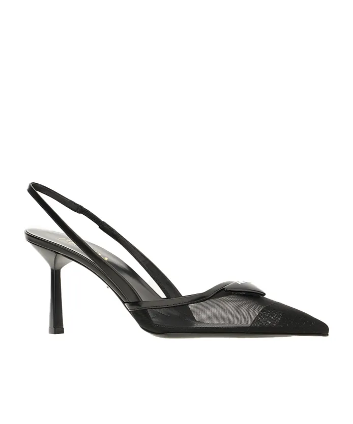 Mesh-Panelled Slingback Pumps