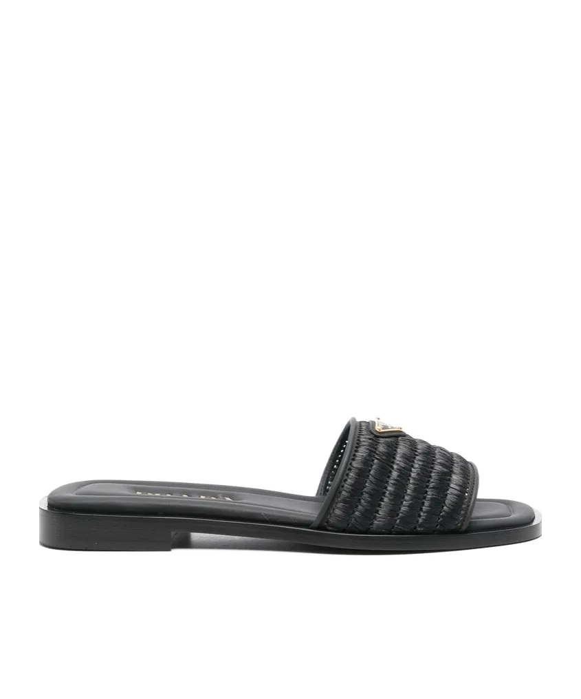 Logo Plaque Square Toe Sandals
