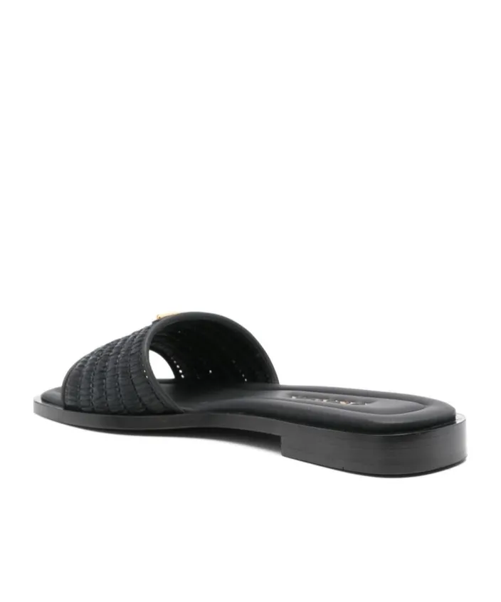 Logo Plaque Square Toe Sandals