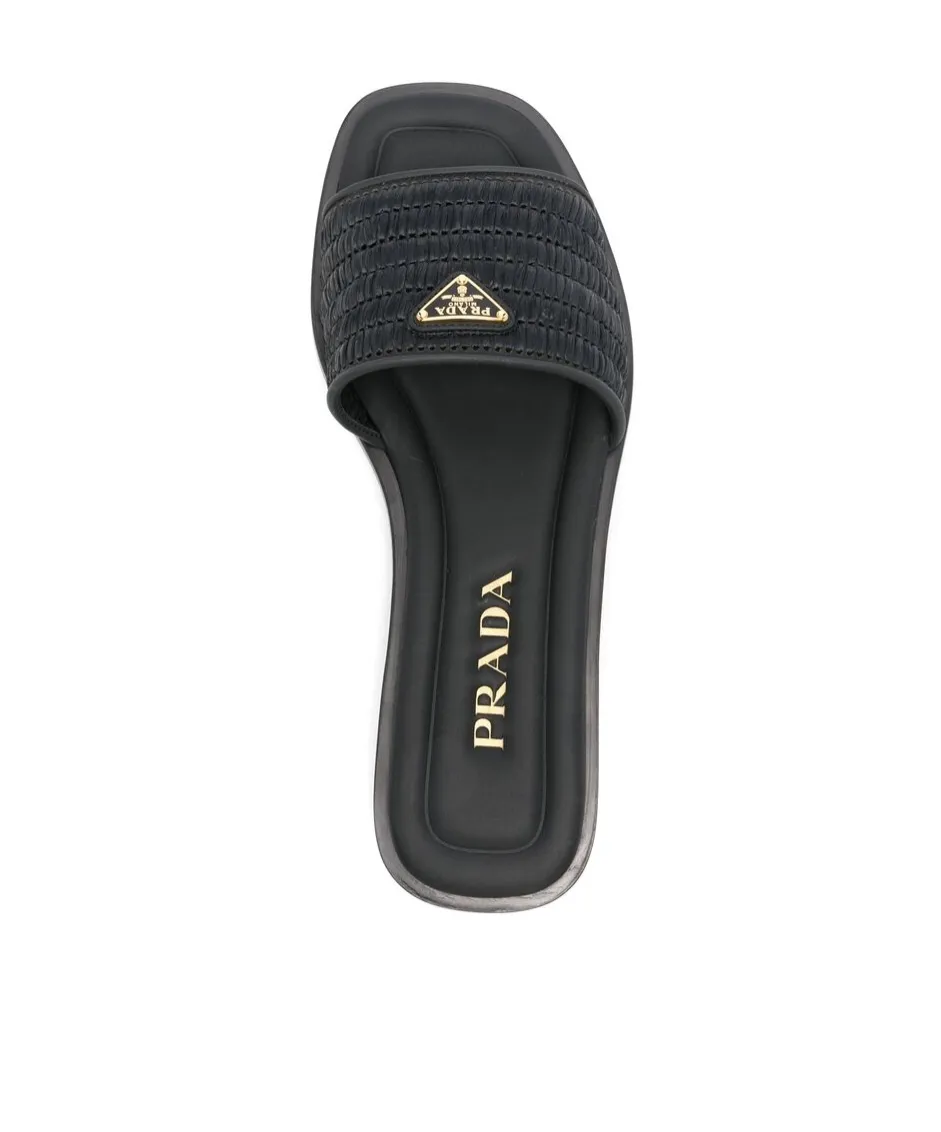 Logo Plaque Square Toe Sandals