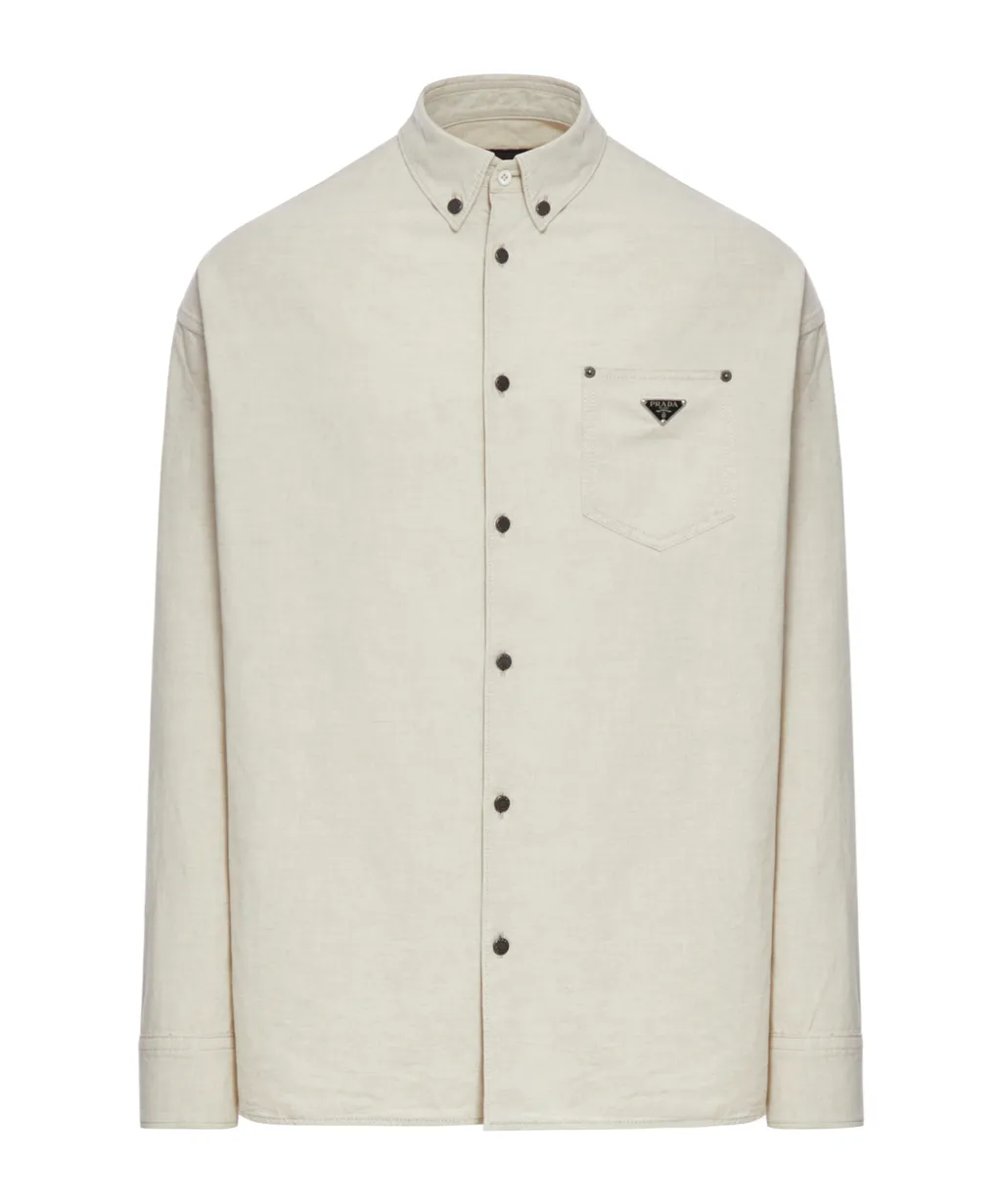 Chambray Triangle-Logo Button-Up Shirt