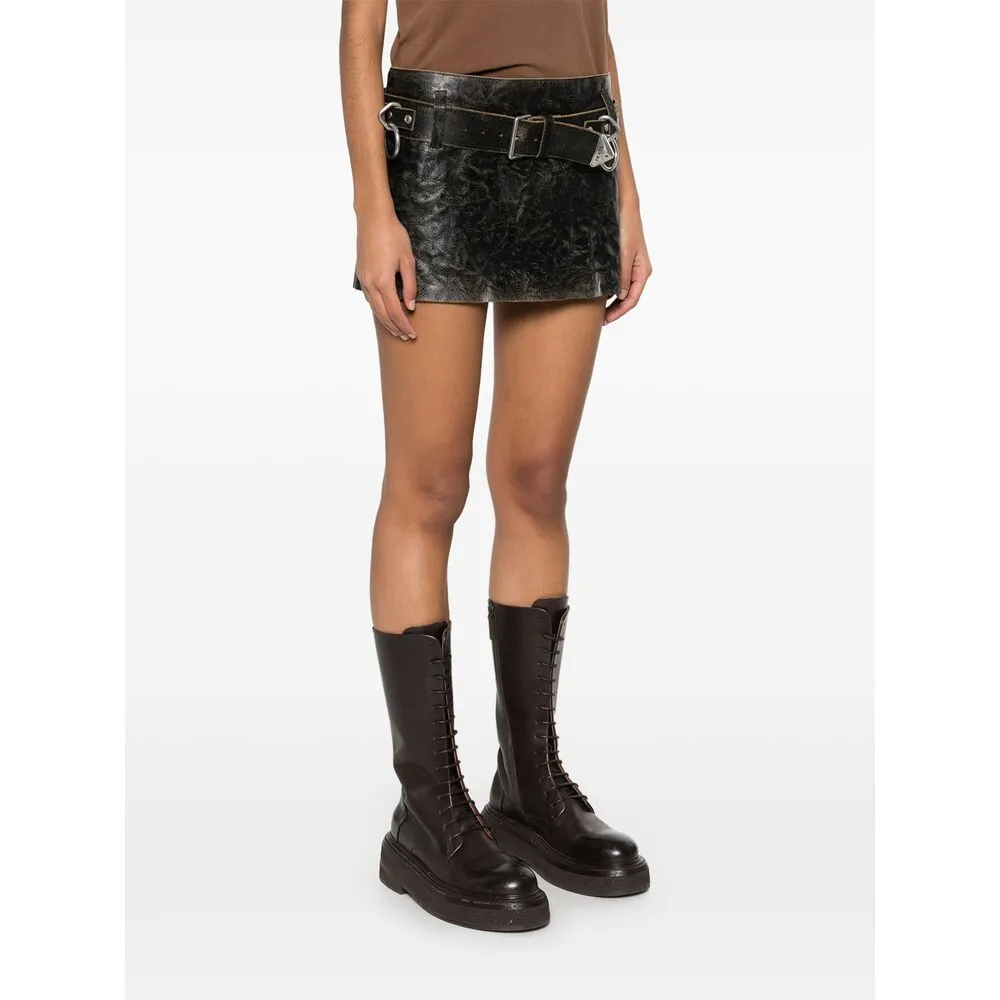 Belted Leather Mini Skirt