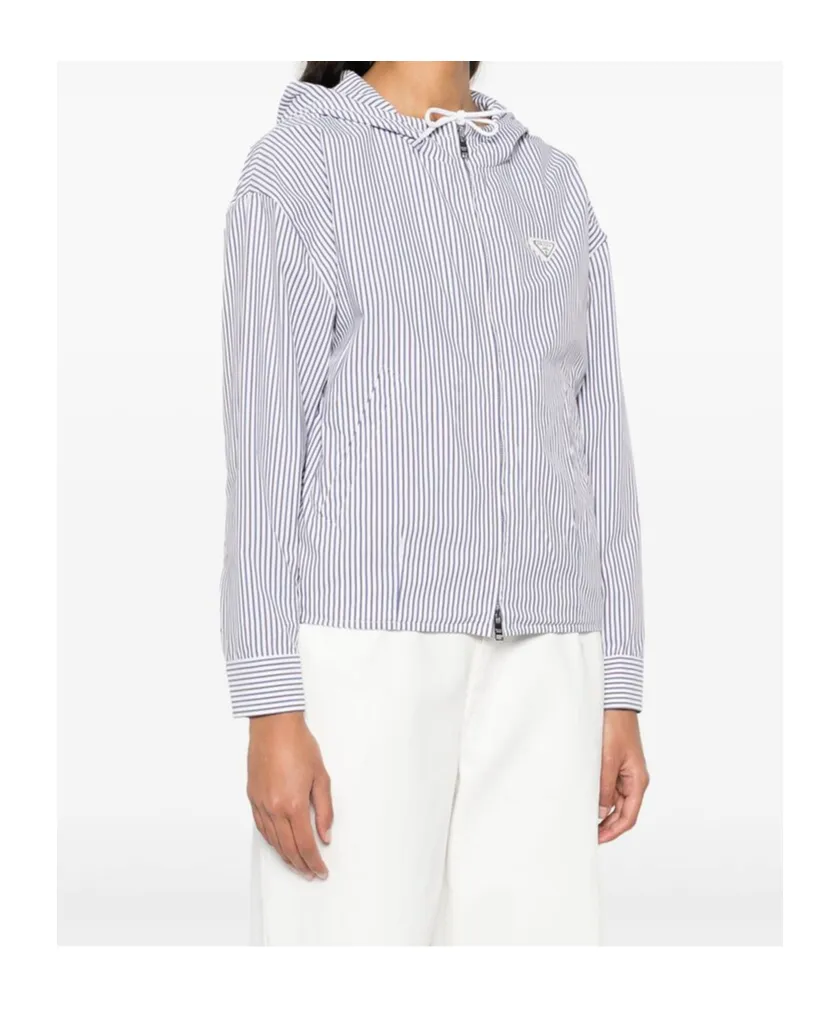 Triangle-Logo Striped Zipped Jacket