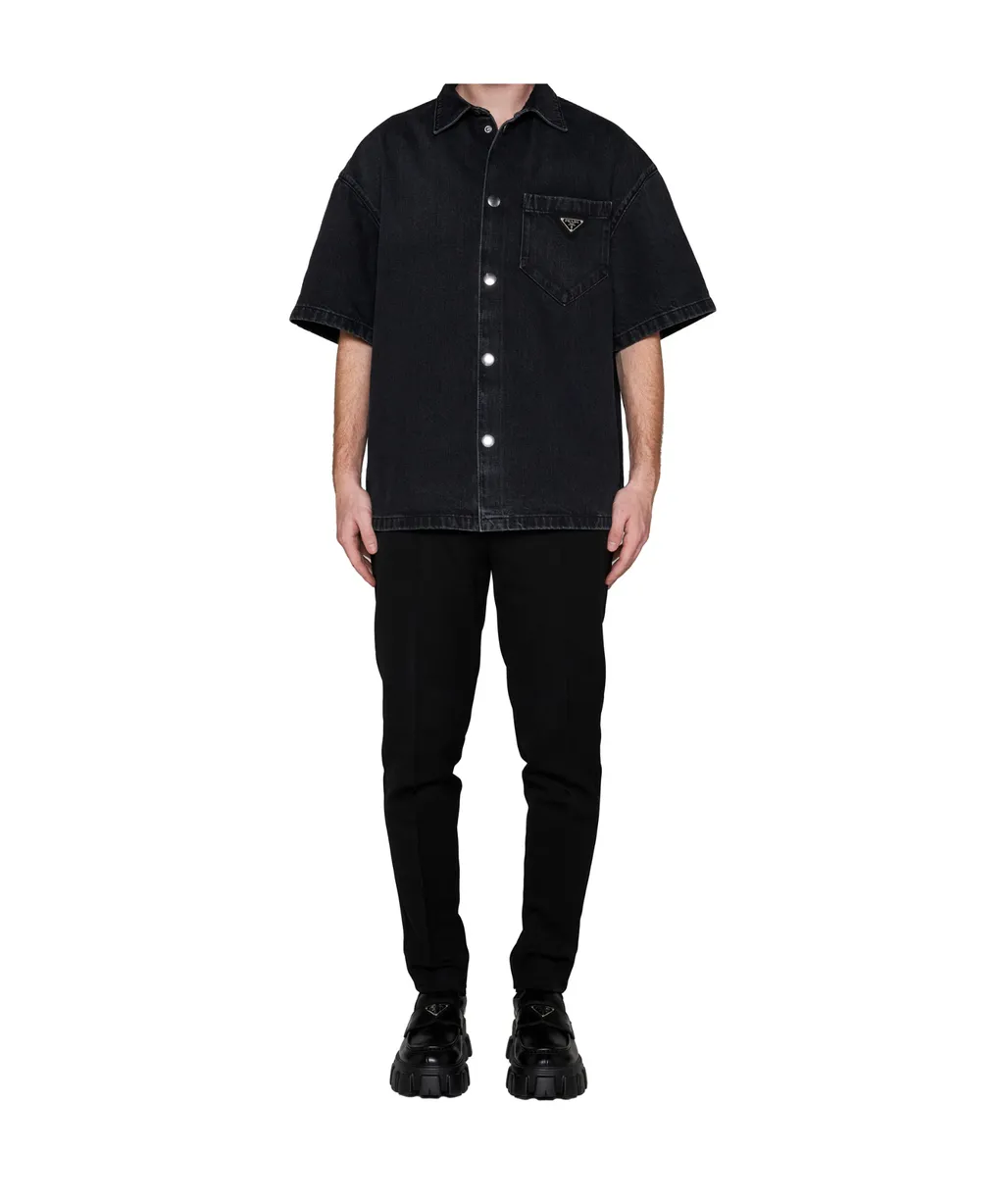 Logo Plaque Short Sleeved Denim Shirt