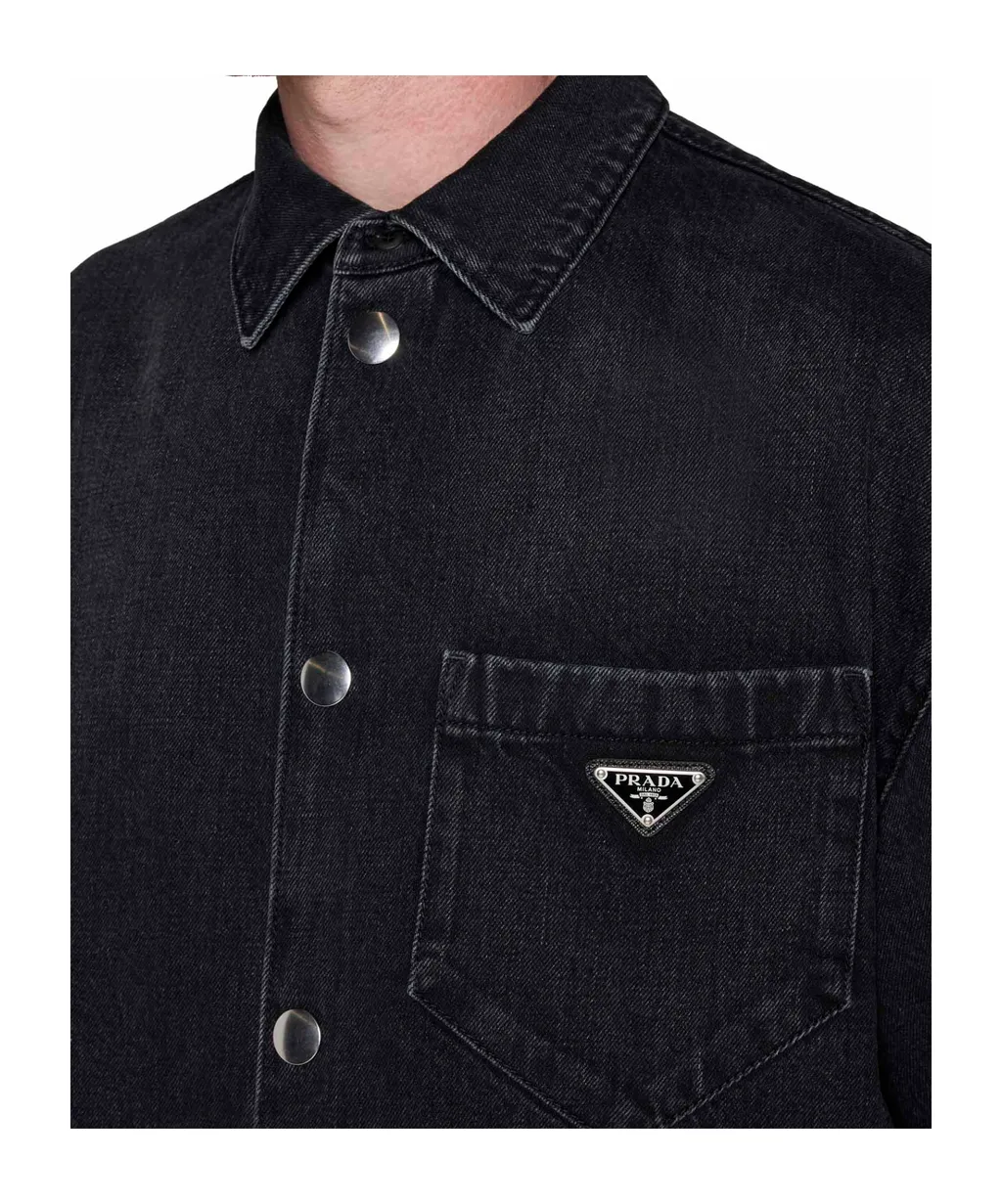 Logo Plaque Short Sleeved Denim Shirt