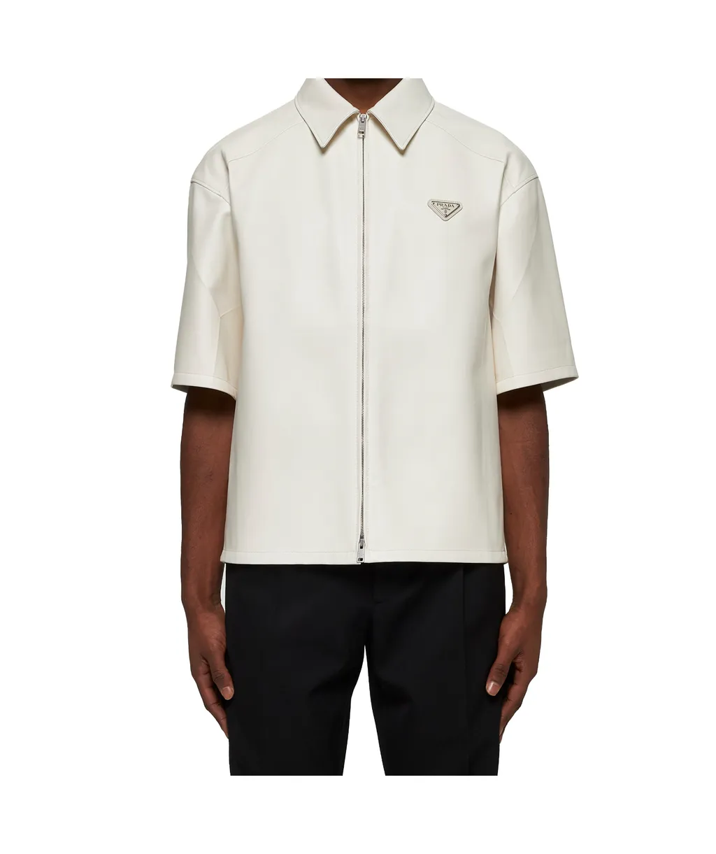Short-Sleeved Zipped Leather Shirt