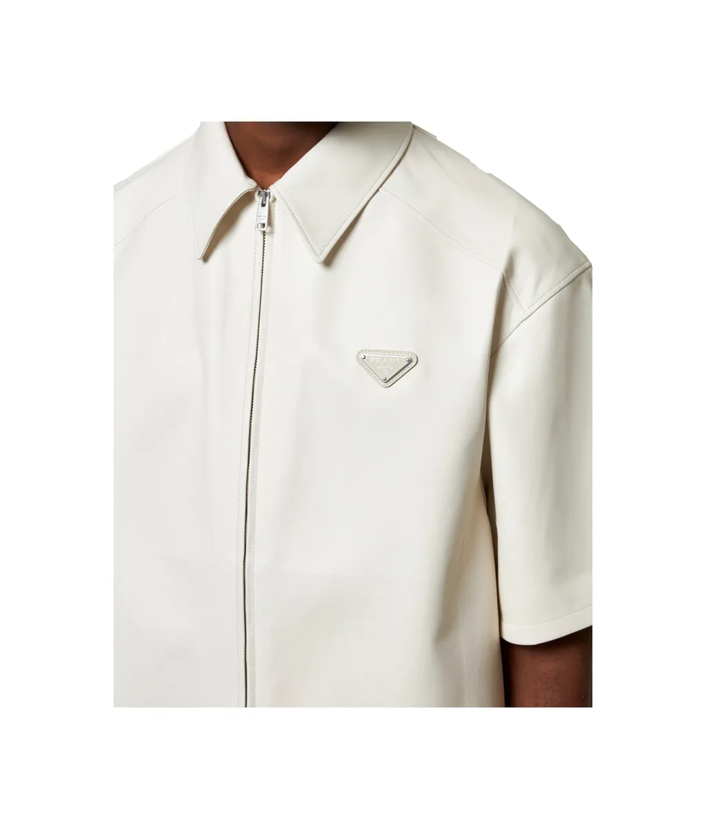 Short-Sleeved Zipped Leather Shirt