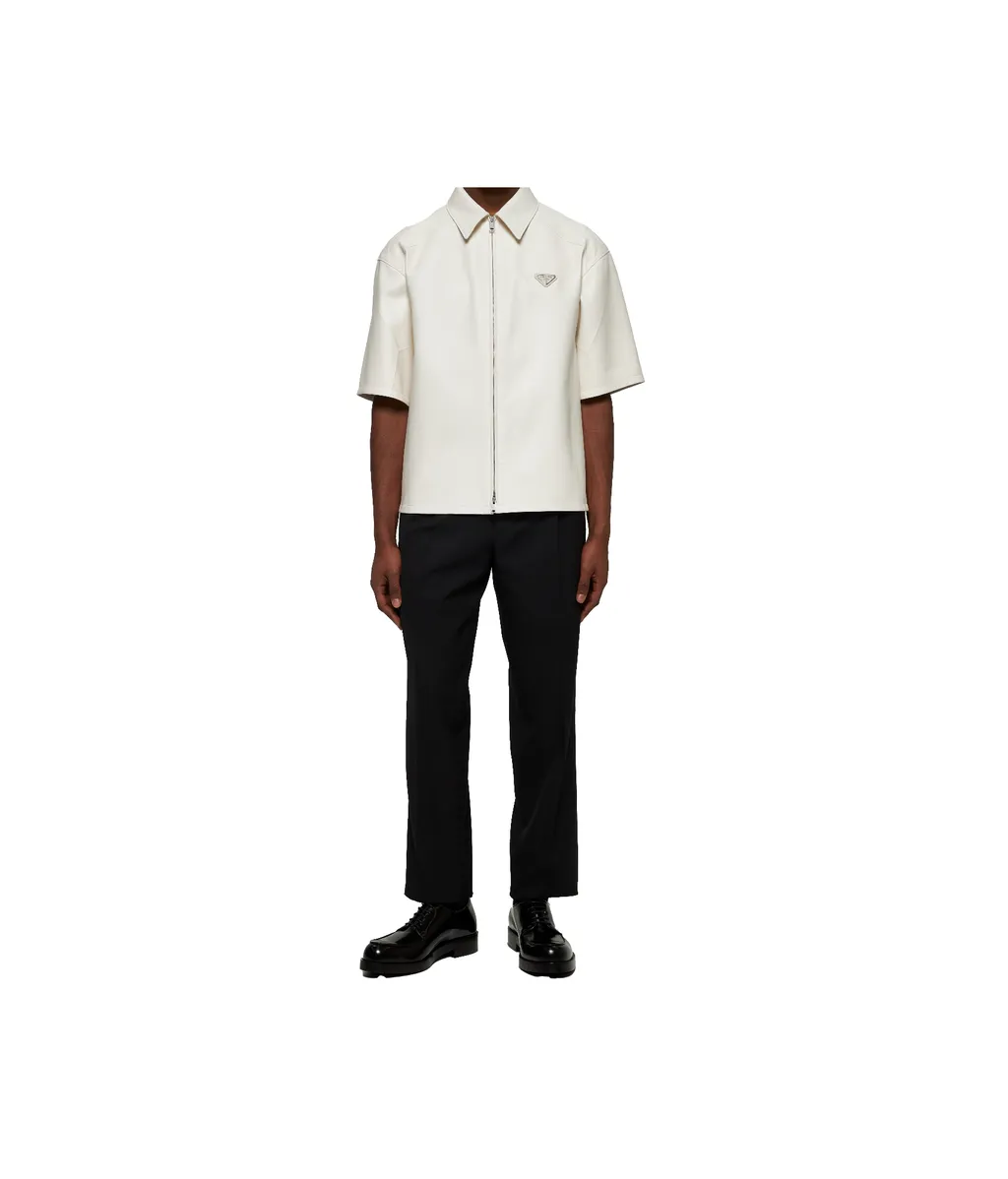 Short-Sleeved Zipped Leather Shirt