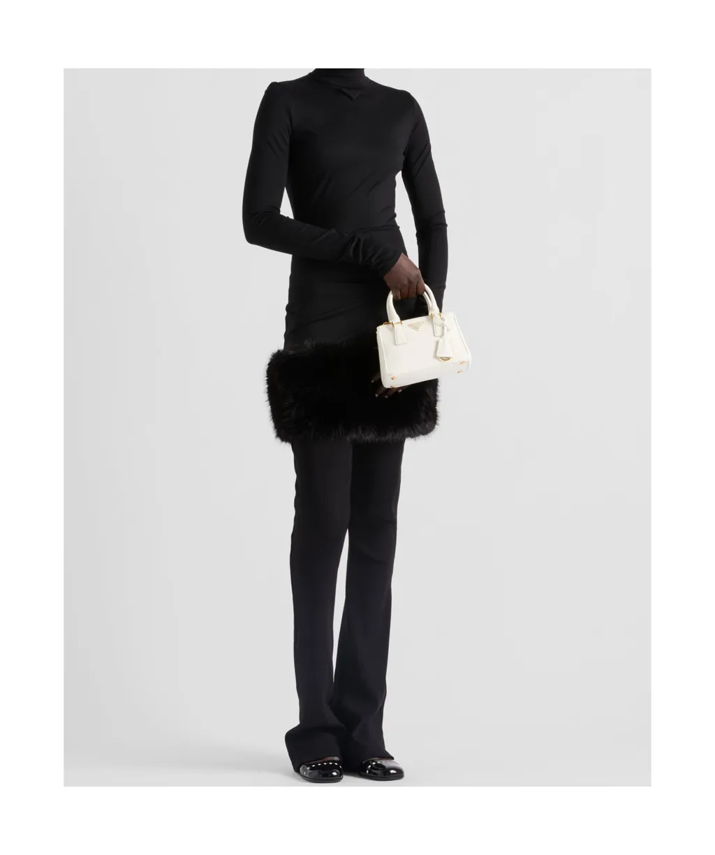 Long-Sleeved Stretched Jersey Dress With Fur Trim
