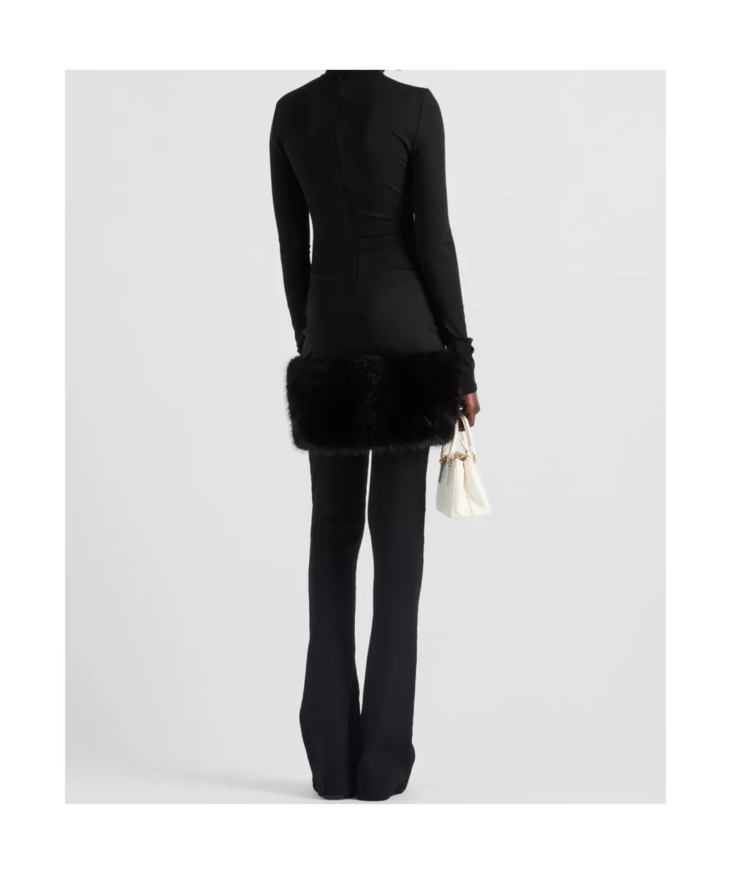 Long-Sleeved Stretched Jersey Dress With Fur Trim