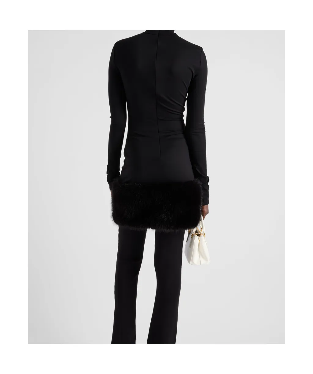 Long-Sleeved Stretched Jersey Dress With Fur Trim