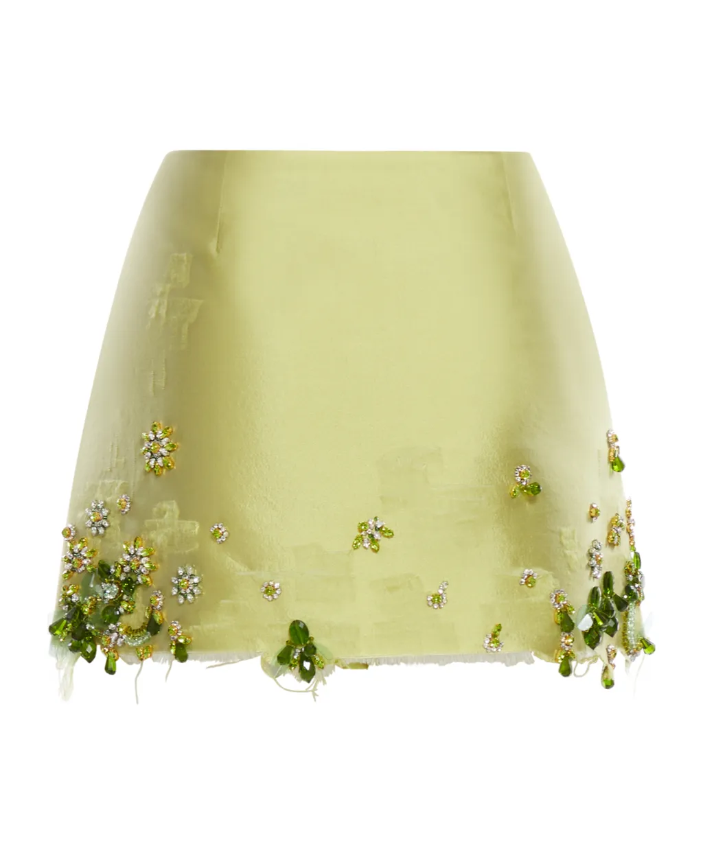 Embellished Raw-Cut Hem Mini Skirt