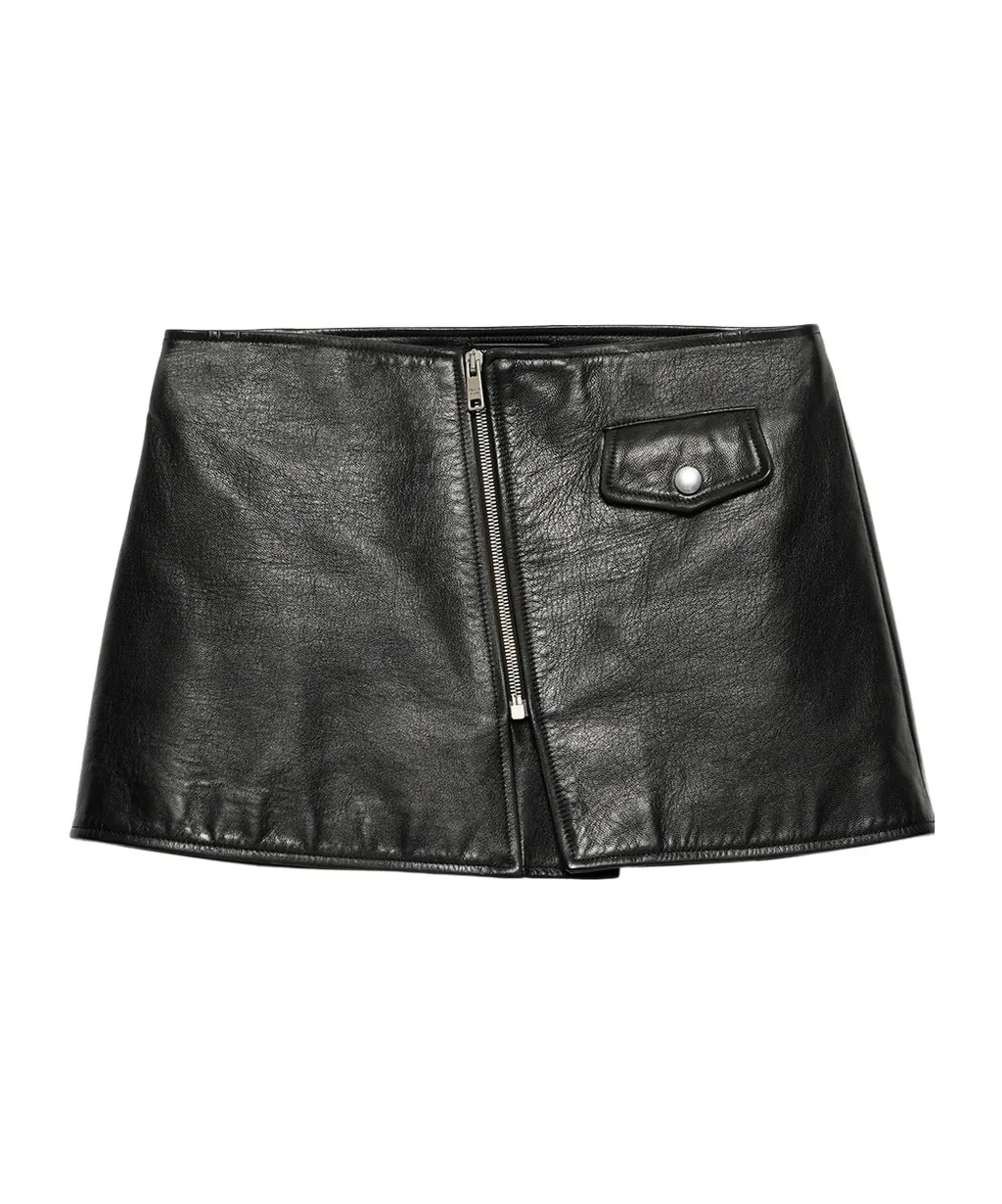 Zip-Up Leather Mini Skirt