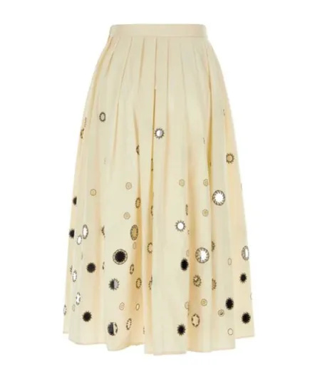Embroidered-Detailed Pleated Skirt