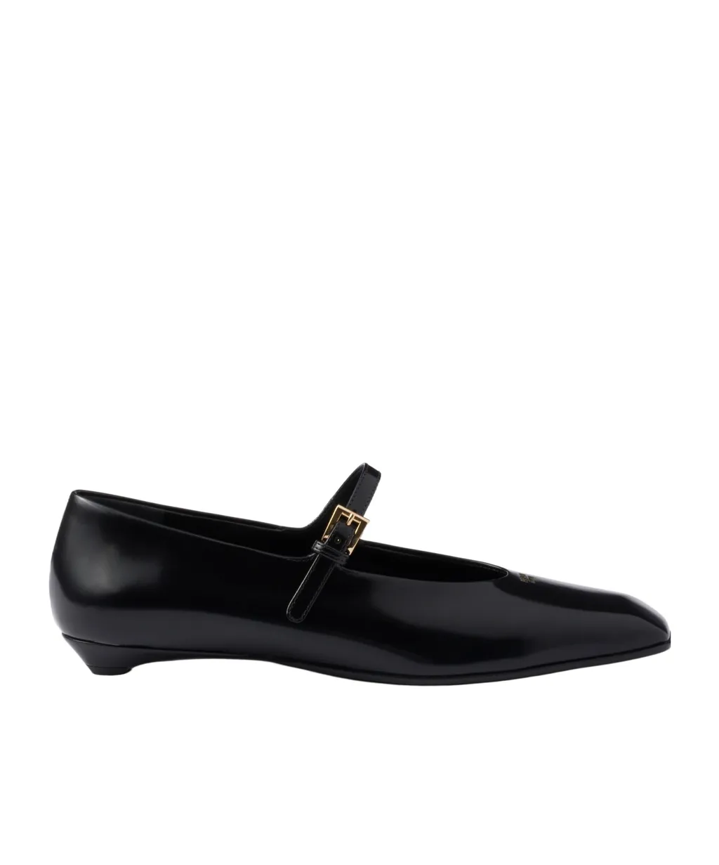 Brushed Leather Mary Jane Ballerinas