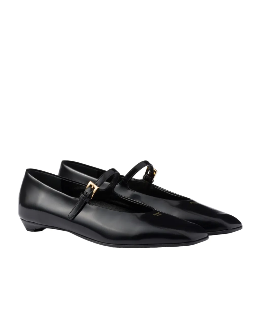 Brushed Leather Mary Jane Ballerinas