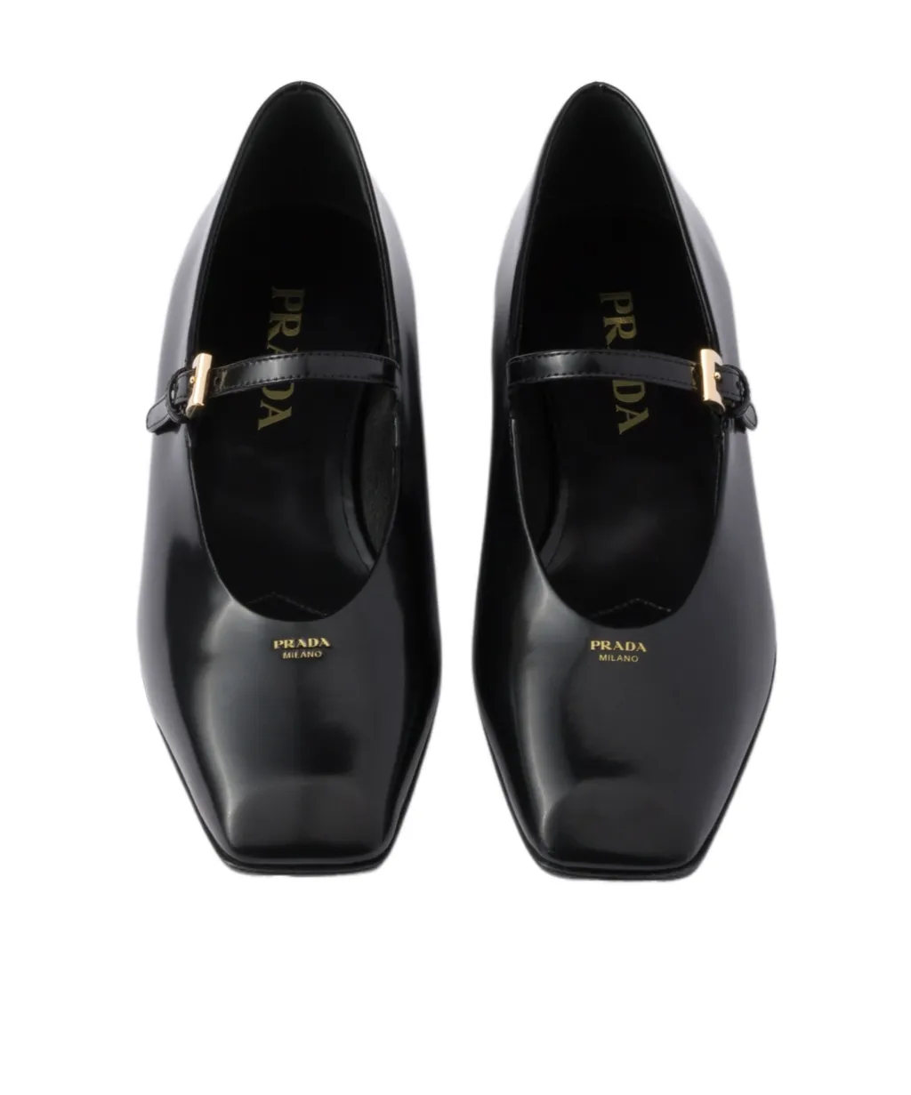 Brushed Leather Mary Jane Ballerinas
