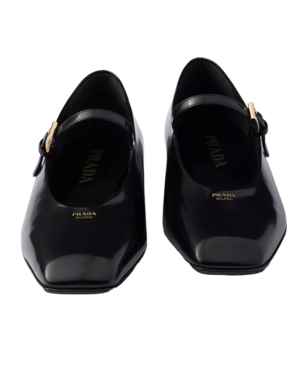 Brushed Leather Mary Jane Ballerinas