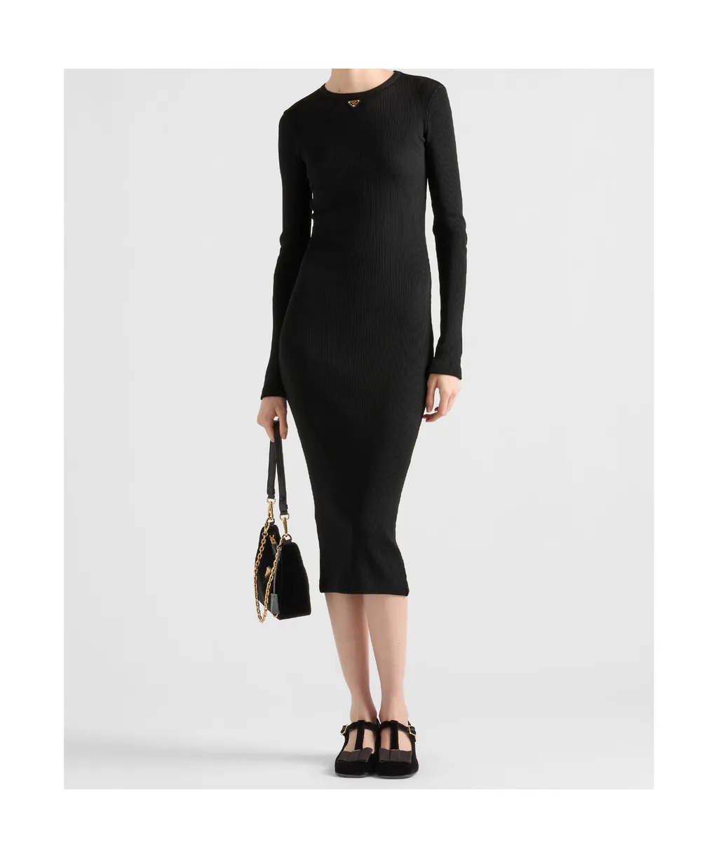 Long-Sleeved Ribbed Midi Dress