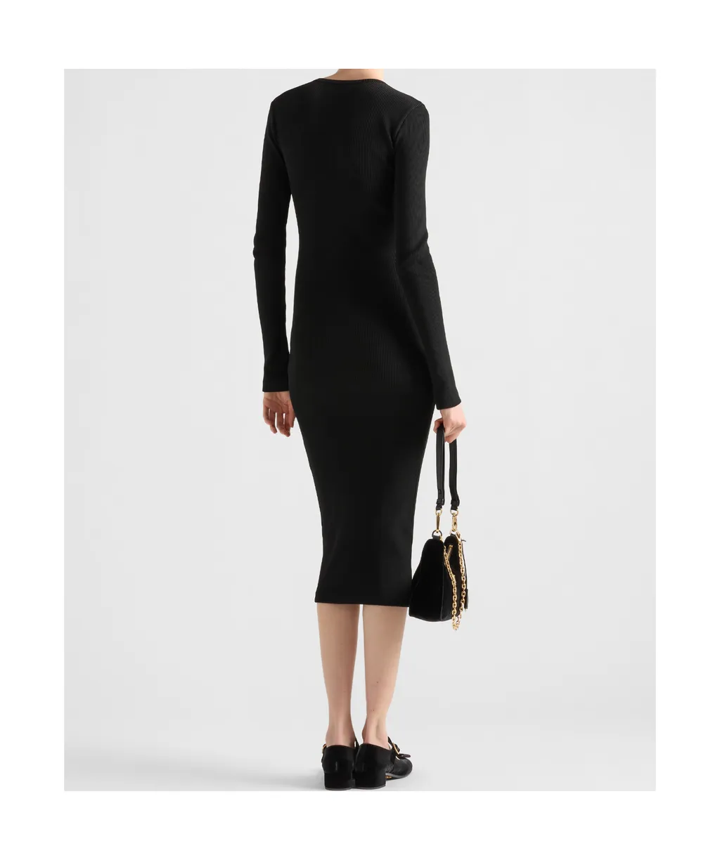 Long-Sleeved Ribbed Midi Dress